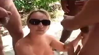 Wife gangbang bukkake on public beach